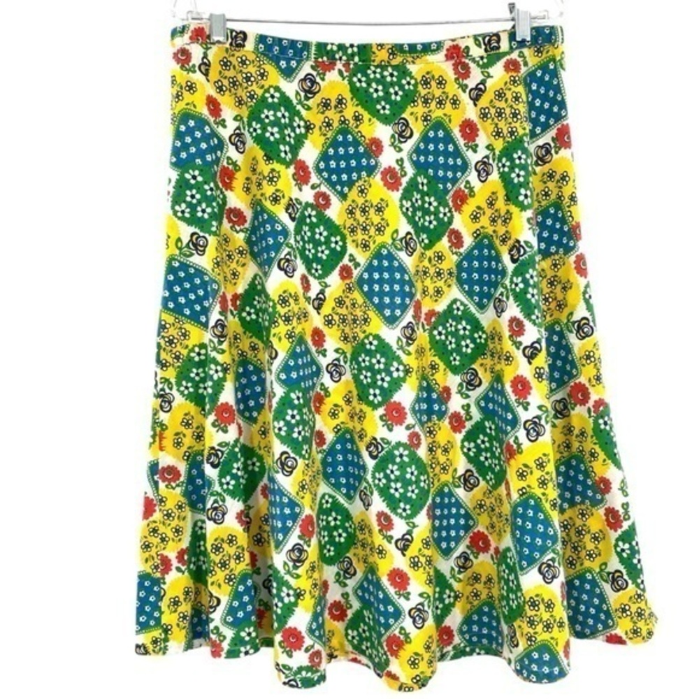 Vintage 70s Handmade Boho Retro Patchwork Midi Skirt